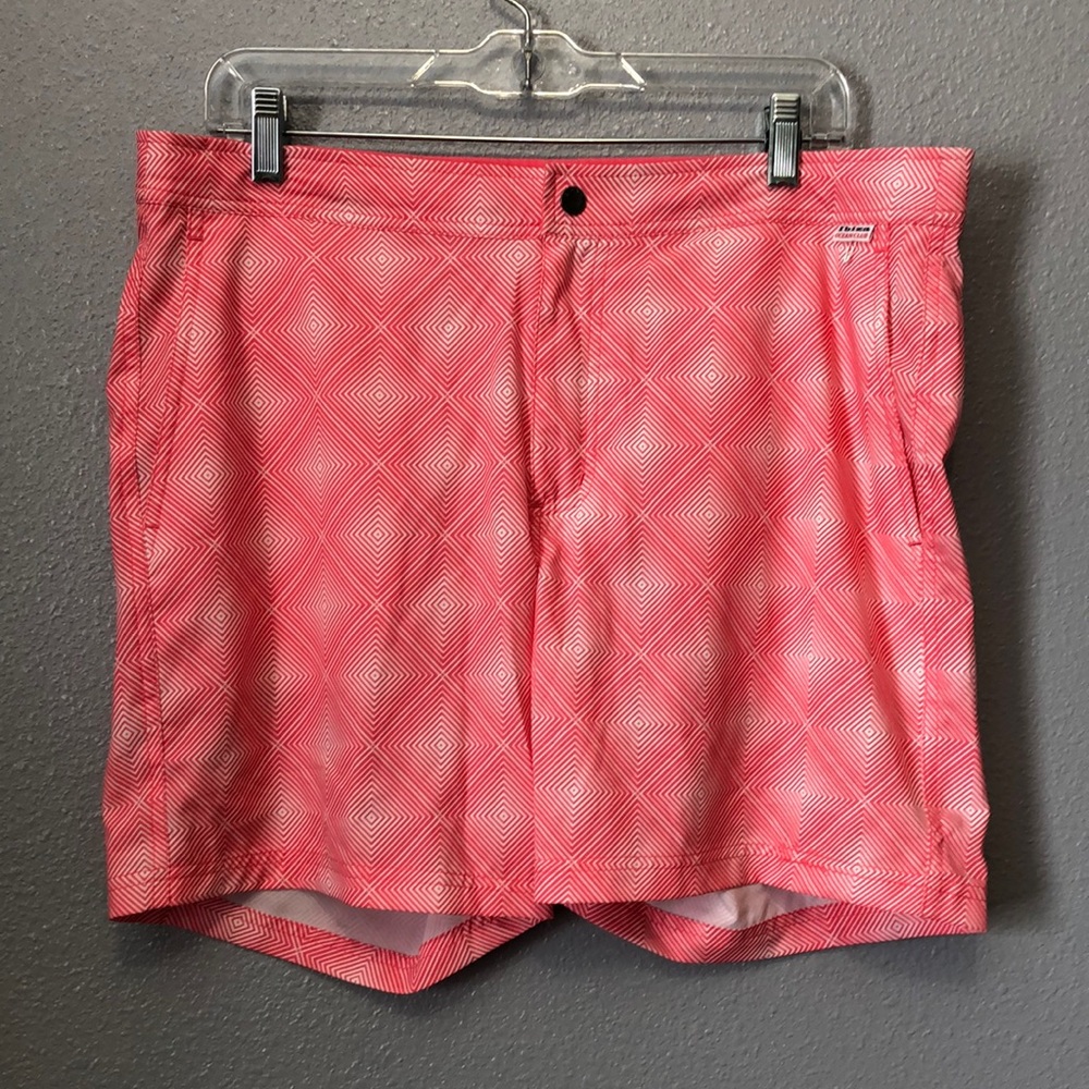 Ibiza board shorts Men's 32 pink white abstract print swim trunks poly spandex